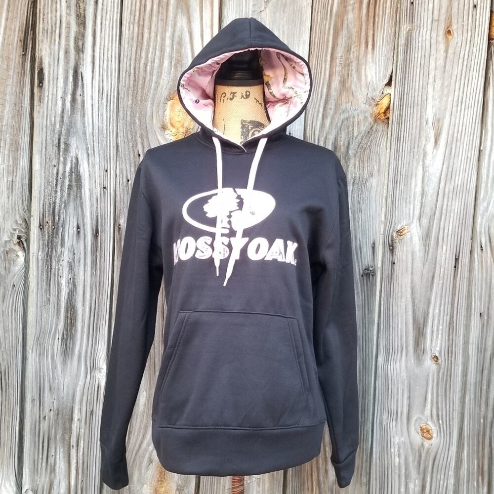Black Pink Camo Hoodie Mossy Oak Size M Women Pullover Hooded Sweatshirt Med